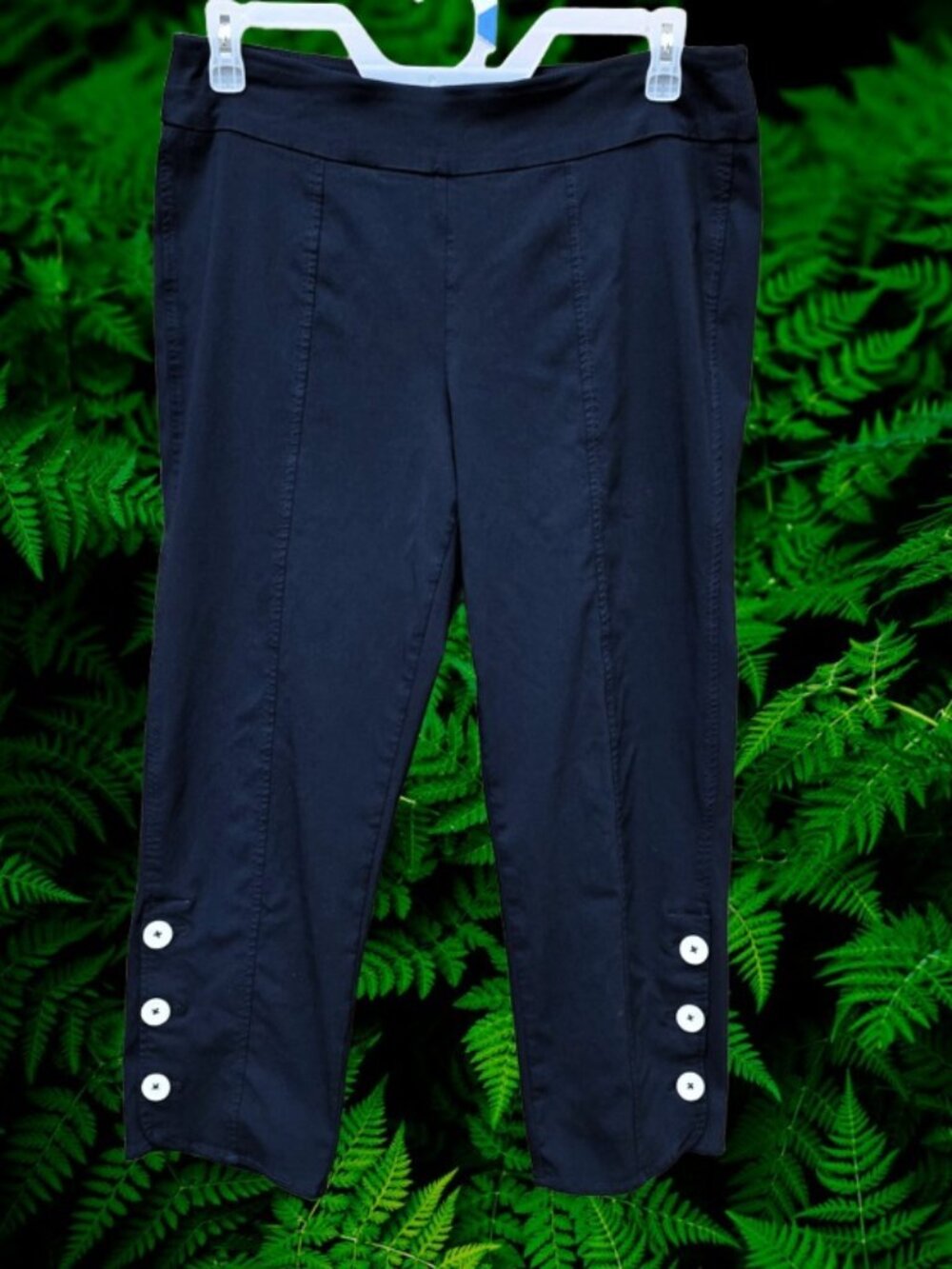 Thin Her Womens Stretch Ankle Pants Pull On Buttons Navy Size 14